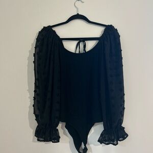 Black Sheer Sleeve Bodysuit